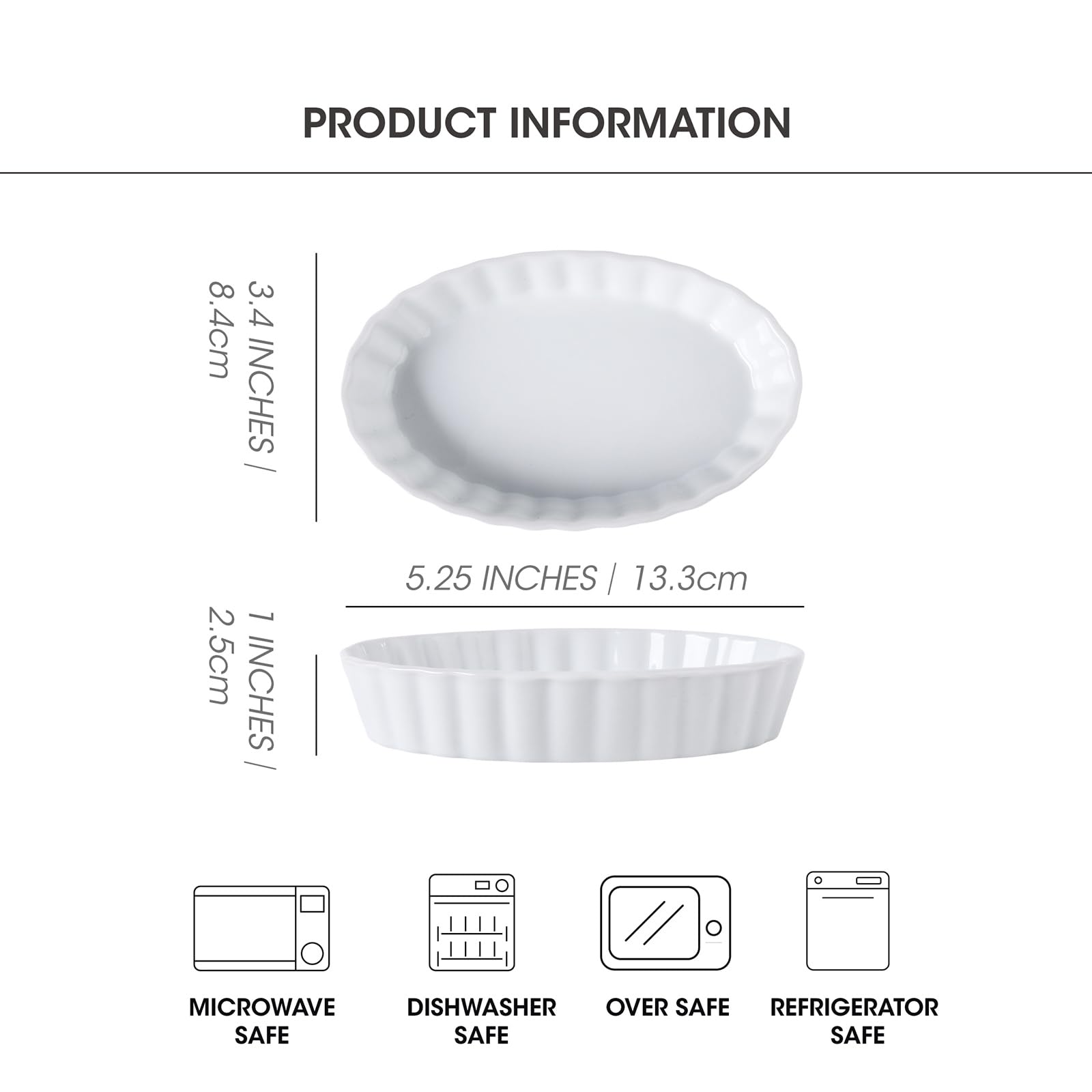 SumitlEyao 4-Piece Porcelain Baking Dish Set - 5.2 Inch Small Ramekins Pie Pans, Oven Safe Ramekins for Quiche, Tart, Dessert, Creme Brulee, Au Gratin | Stackable, Dishwasher Safe