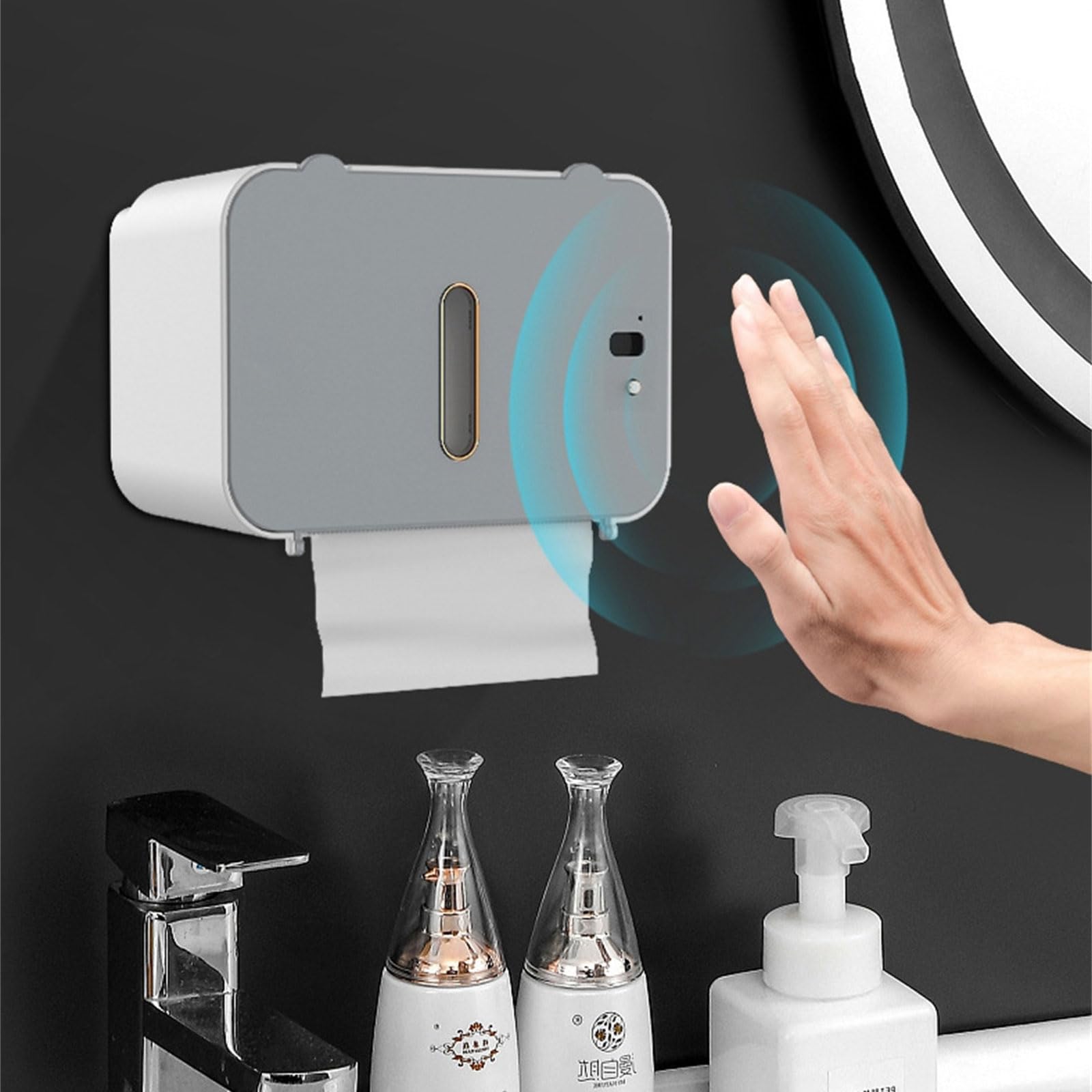 Boîte à mouchoirs automatique avec capteur - Porte-papier toilette à induction avec couvercle étanche - Distributeur automatique de serviettes en papier - Accessoire de rangement de cuisine -