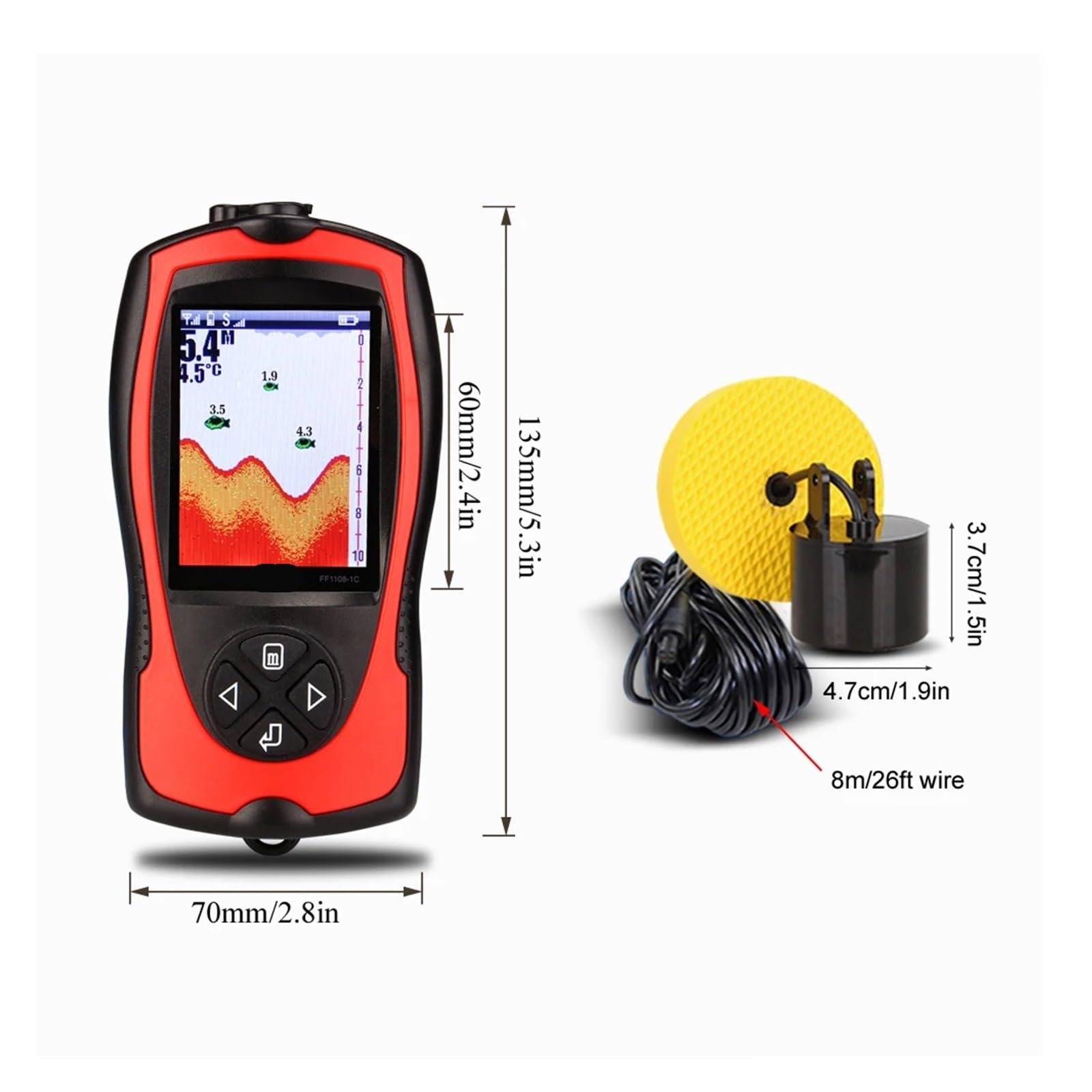Buscador de Peces portátil de 100 m/300 pies de Profundidad, Alarma de Peces con Cable, Detector de Peces, ecosonda inalámbrica