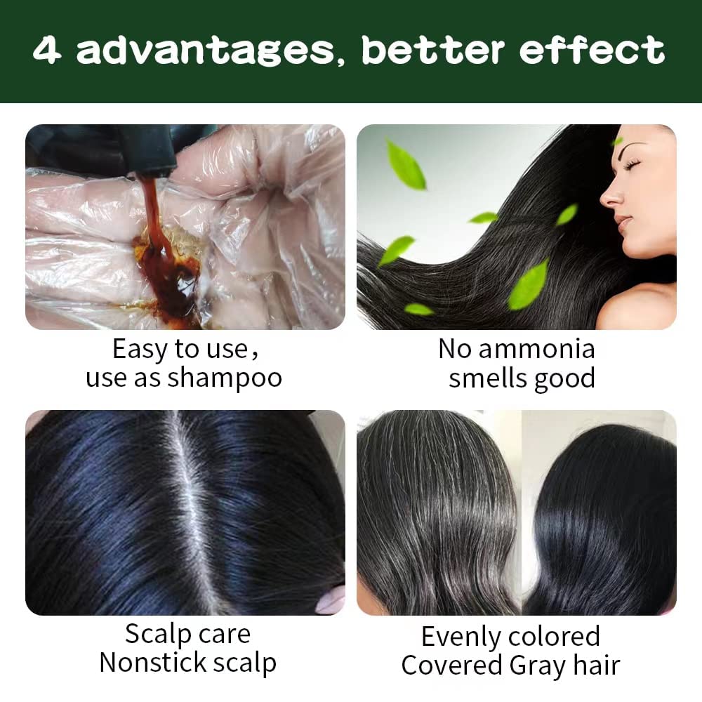 lymznus Natural Black Hair Color Shampoo for Gray Coverage, 3 in 1 Herbal Hair Shampoo for Women and Men, 500ML
