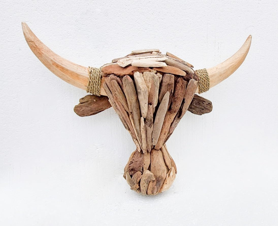 Plantation Designs Unusual Driftwood Bulls Head Wall Art 63cm Rustic Wood Bull Art