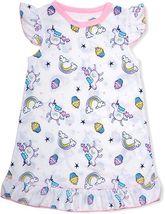Girls Nightgown Unicorn Pajamas for Girls Flutter Sleeve Princess Soft Cute Sleepwear for Kids 2-9 Years