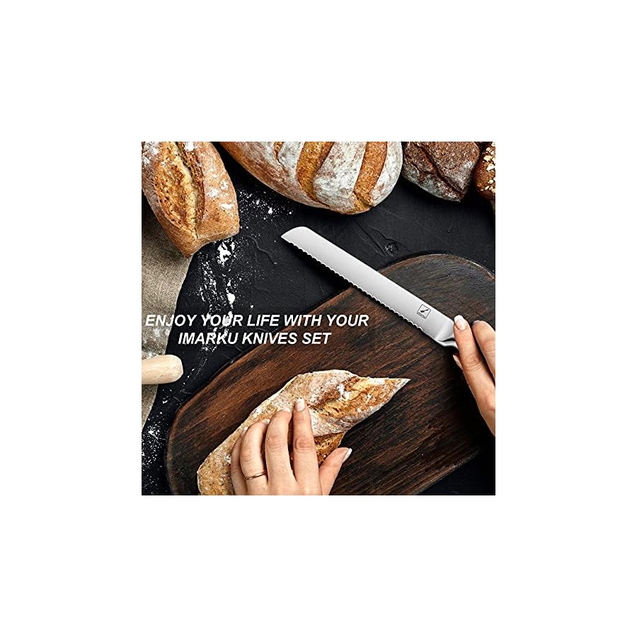 imarku Knife Set, High Carbon Steel Kitchen Knife Set 15-Pieces, Ultra Sharp Knife Set with Block, Kitchen Knife Sets with Block and Built-in Sharpener, Christmas Gifts for Men and Women