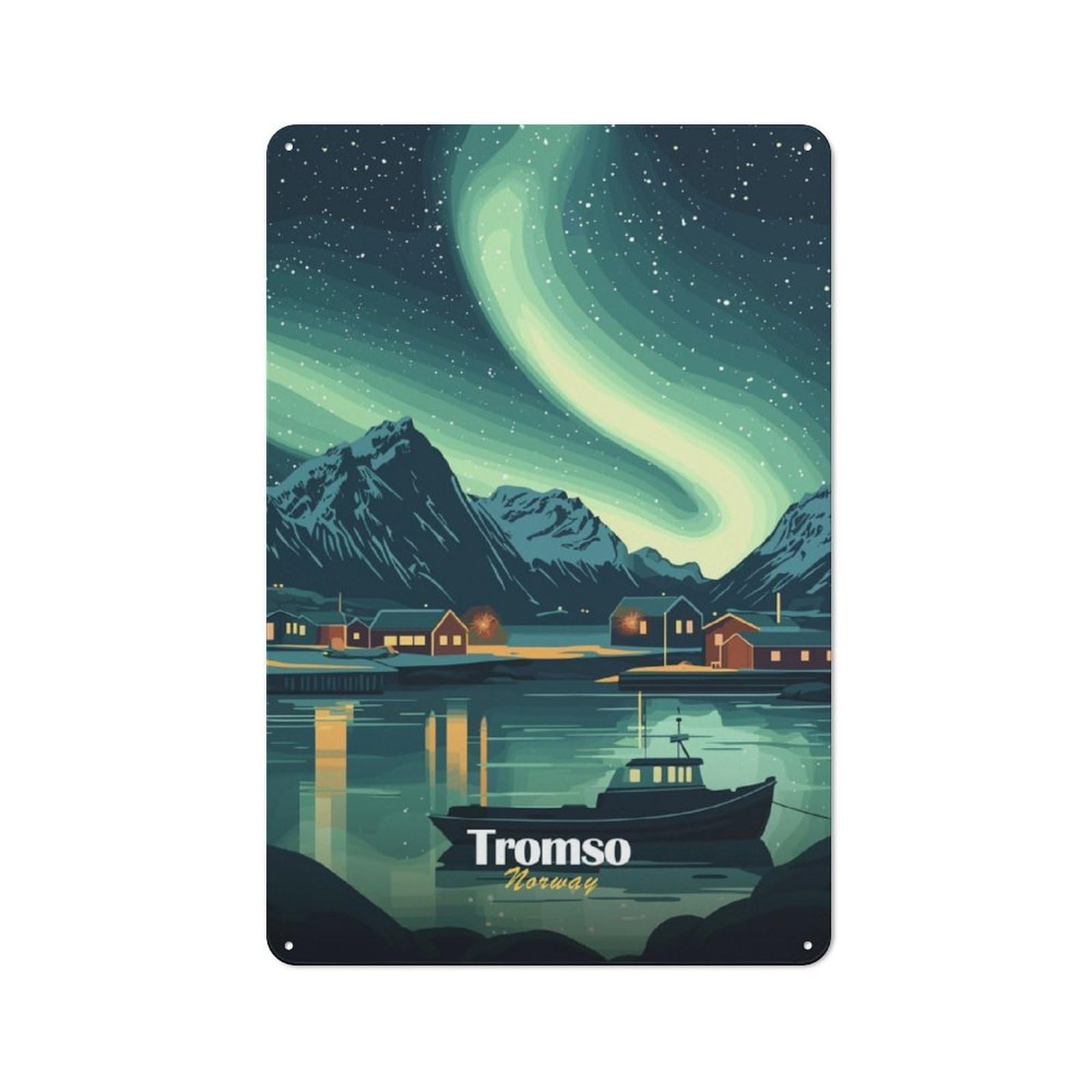 Tromso Northern Lights Adventure Printed Metal Sign 30x20cm for Café Or Home Bar, for Kitchen And Home Bar Decor, for Cafés, Pubs And Restaurants