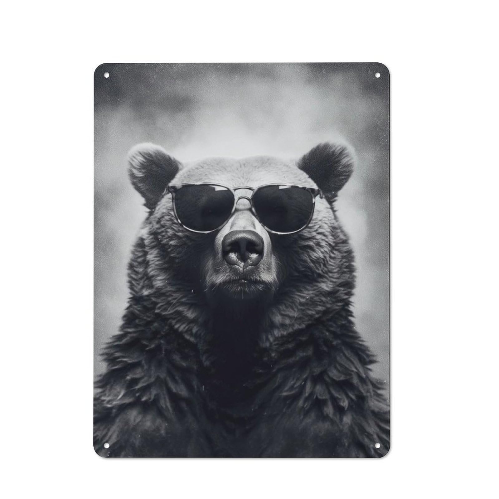 Junmoney Bear Sunglasses Rustic Tin Sign 40X30cm Featuring For Garage Or Workshop, For Updating Garage And Workshop After Moving