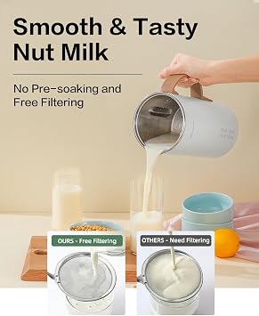 Automatic Nut Milk Maker, 20 oz Soy Milk Maker, Homemade Almond, Oat, Coconut, Soy, or Plant-Based Milk and Dairy Free Beverages, Almond Milk Maker with Delay Start/Boild Water/Self Clean - White