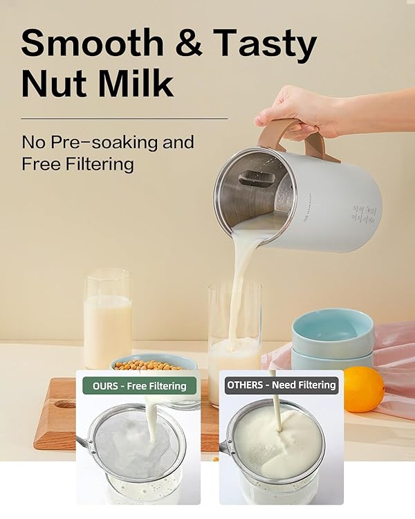 OK MOKKOM Automatic Nut Milk Maker 20 oz Soy Milk Maker, Homemade Almond, Oat, Coconut, Soy, Plant-Based Milk Dairy Free Beverages, Almond Milk Maker with Delay Start/Boild Water/Self Clean - White by MOKKOM - Image 6