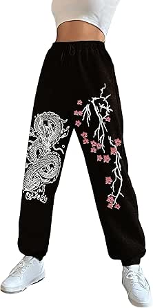 Amazon.com: WDIRARA Women's Floral Dragon Print Drawstring Waist ...