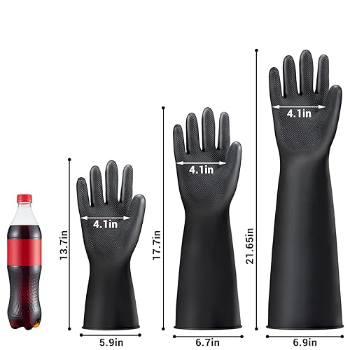 Miniatura 2 de Guantes gruesos de goma resistentes a productos químicos, 3 pares de guantes de trabajo de seguridad negros de 22 pulgadas, guantes protectores de