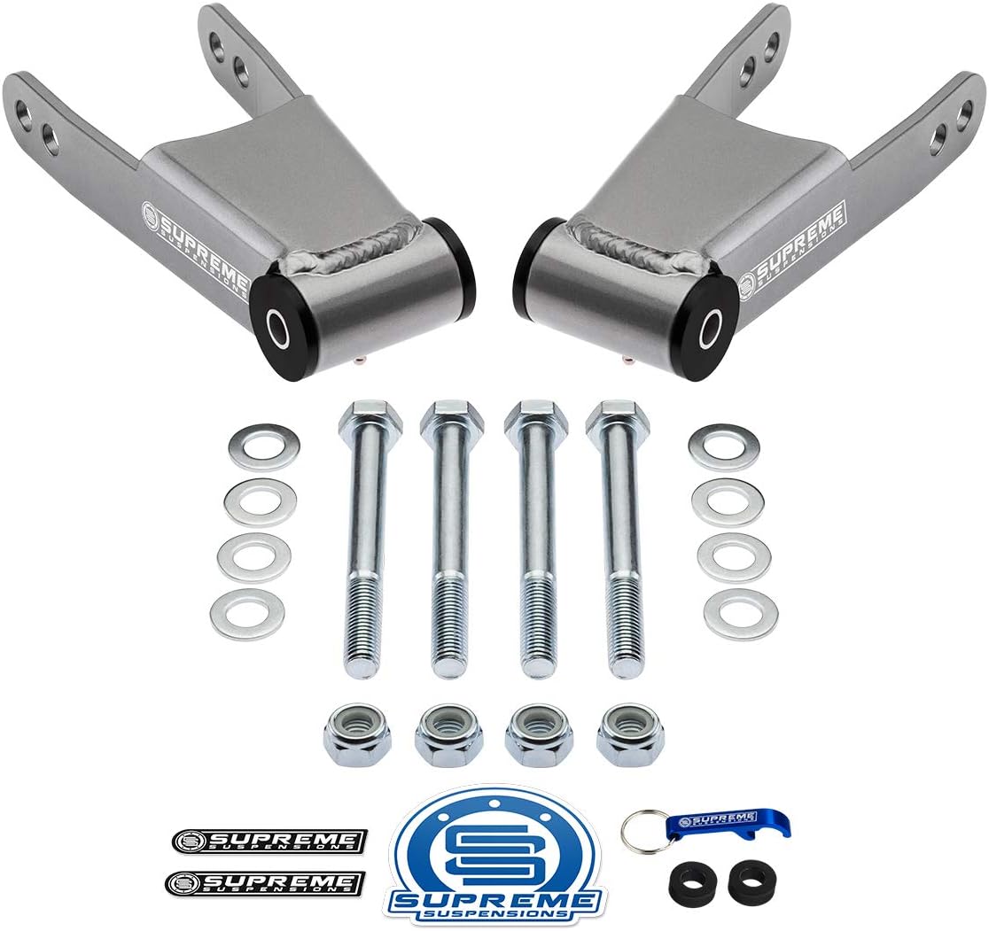 Supreme Suspensions - 2 Inch Rear Lowering Kit for 2009-2023 Ford F-150 (4x2 / 4x4) Steel Shackles Pair Drop Kit - Can Cooler Included with Purchase