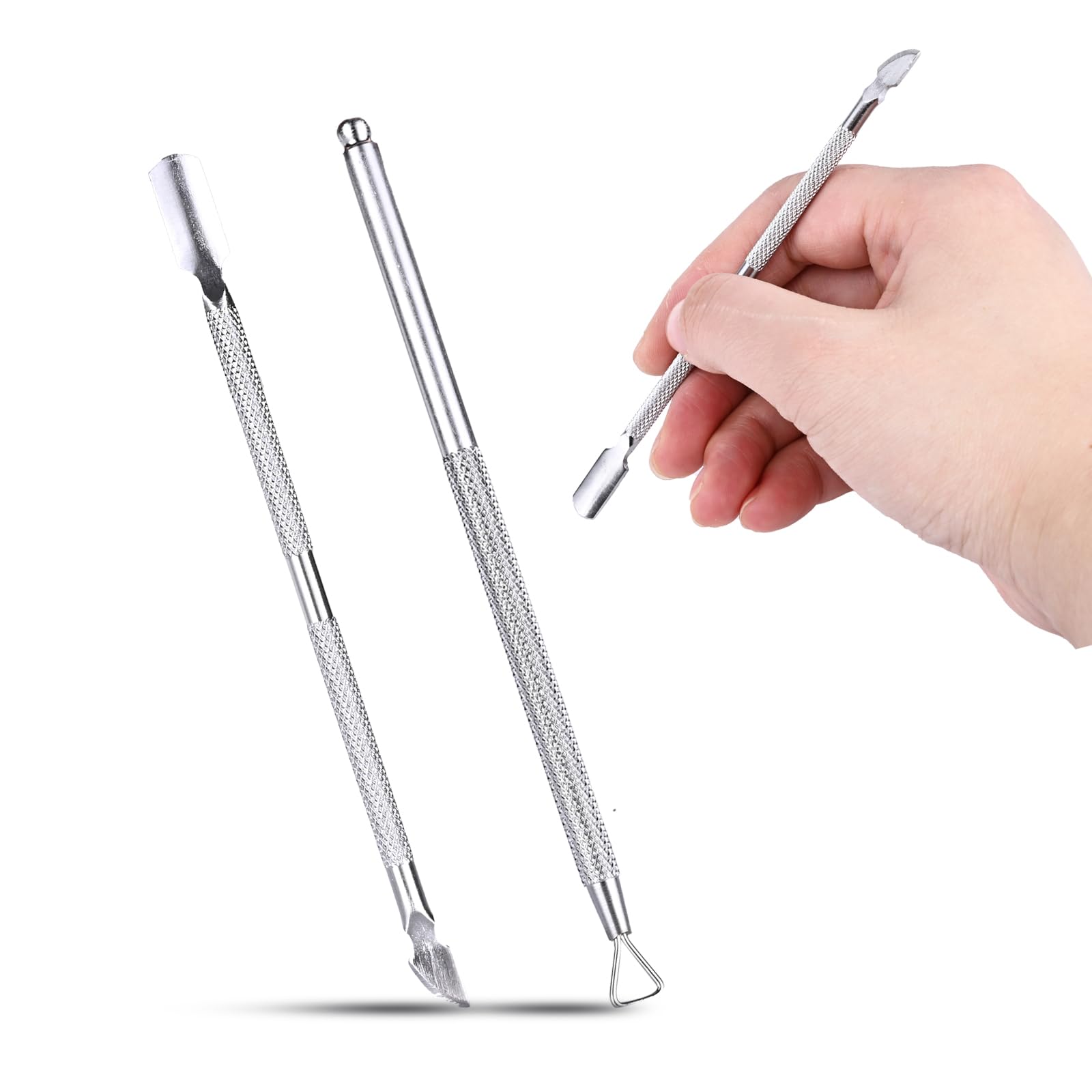 2 Pcs Cuticle Pusher with Storage Case Professional Cuticle Pusher Tool Nail Polish Remover Stainless Steel Manicure Tool