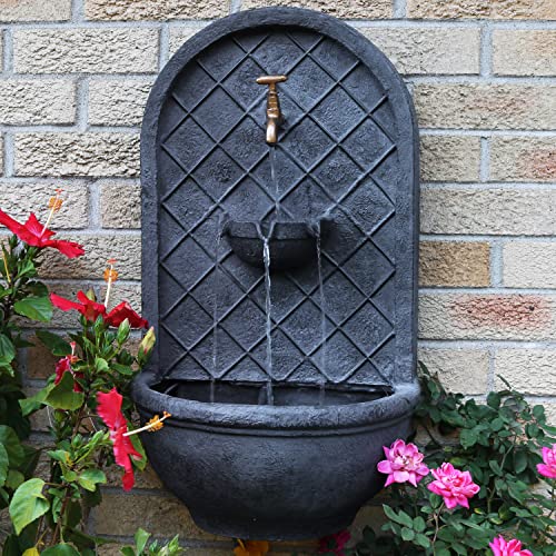 Sunnydaze Messina Outdoor Wall Water Fountain - Waterfall Wall Mounted Fountain & Backyard Water Feature With Electric Submersible Pump - Lead Finish - 26 Inch #TOP1