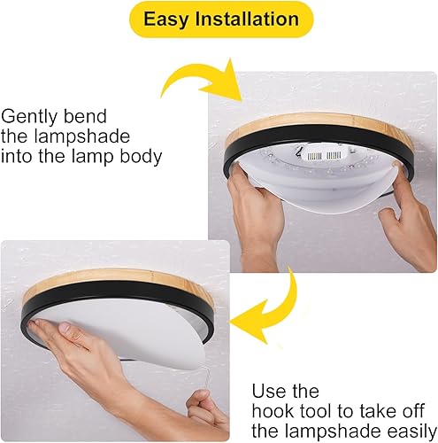 Miniatura 8 de Lámpara de techo moderna de madera, lámpara de techo redonda LED empotrada, lámpara de techo minimalista, accesorios de iluminación de techo negros