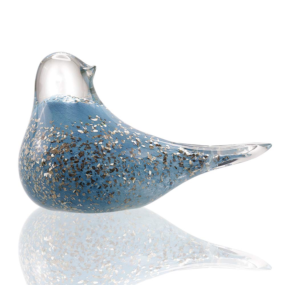 Oiseau moucheté bleu clair en verre d'art SPI fait main