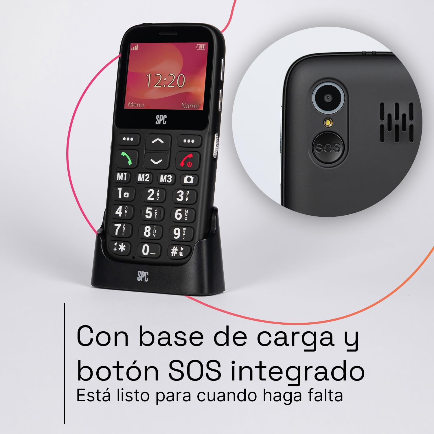 SPC Polaris Pure – Teléfono móvil 4G para Mayores con GPS y Control Remoto | Compatible con app gestión remota SPC Care, botón SOS, teclas grandes, base de carga, radio FM, linterna y fácil de usar