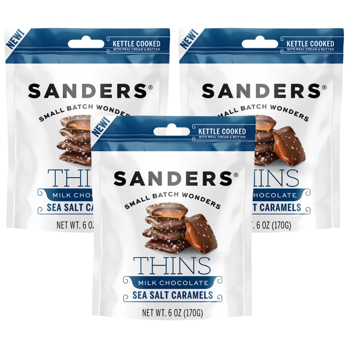 Sanders Milk Chocolate Sea Salt Caramel Thins 3-Pack (3 x 6 oz. pouch)