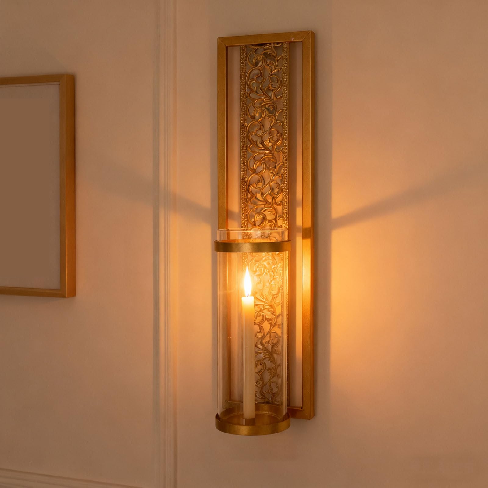 Appliques Murales à Bougies 2 Pièces, Supports Muraux avec Verre Transparent, Installation Facile, pour la Décoration du Salon, de la Chambre à Coucher et de la Salle de Bain (Gold)