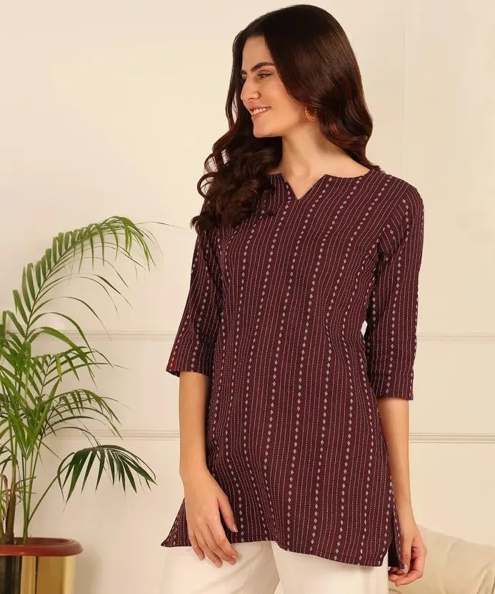 Image of Women's Short Kurti in Multicolor Rayon Cotton Blend | Ladies Ethnic Tunic | Office