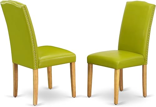 Miniatura 10 de East West Furniture ENP3T66 Encinal Parsons - Juego de 2 sillas tapizadas de piel sintética marrón con ribete de cabeza de clavo, color caoba