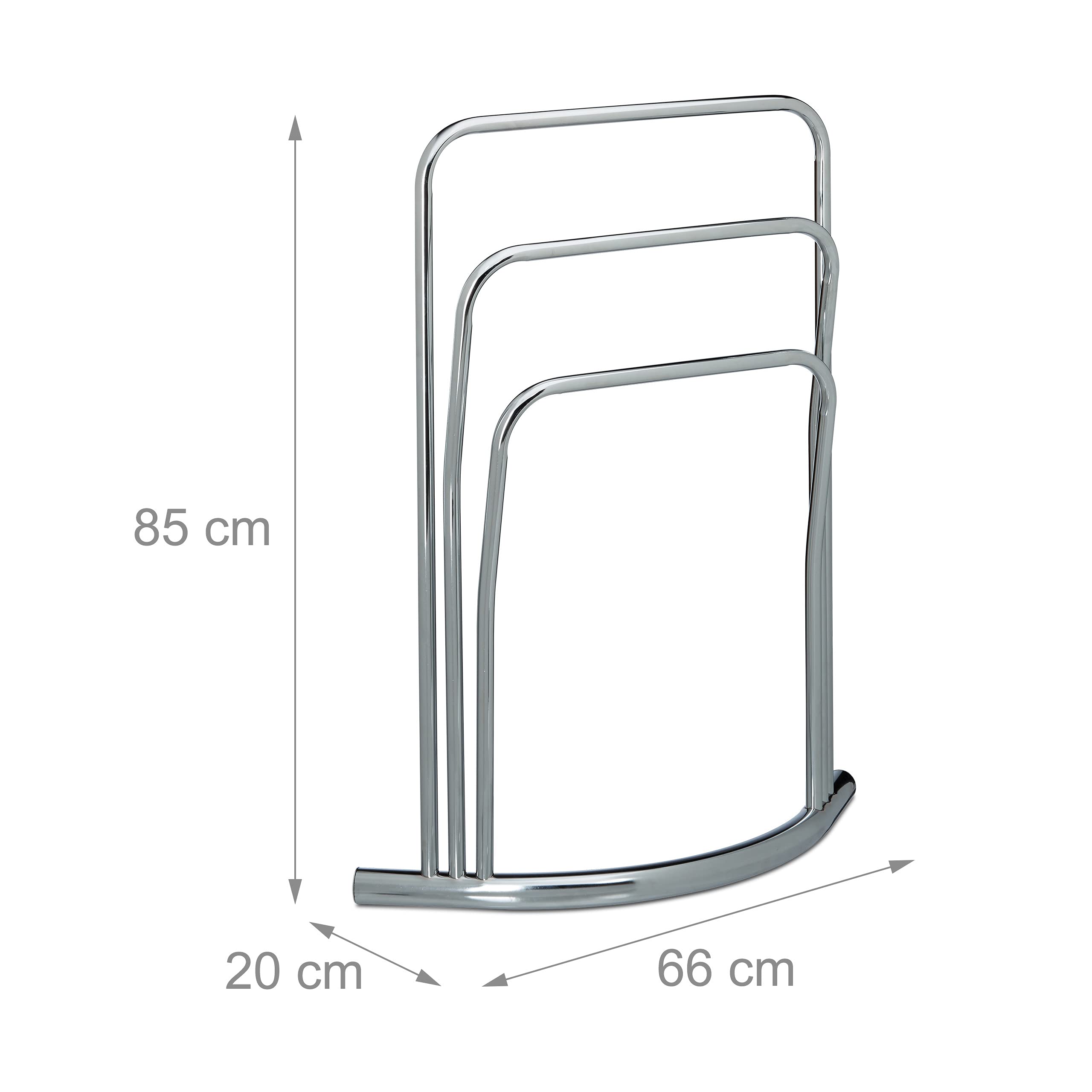 Relaxdays Porte-serviettes CURVY, 3 barres, en métal (acier), HLP : env. 85 x 66 x 20 cm, pour la salle de bain, argenté