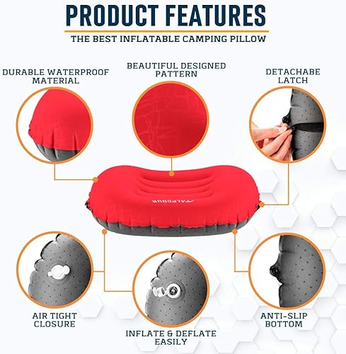Miniatura 3 de Alpcour Almohada de camping  Almohada de dormir grande, inflable, ultraligera con diseño fácil de inflar, funda exterior impermeable suave y funda