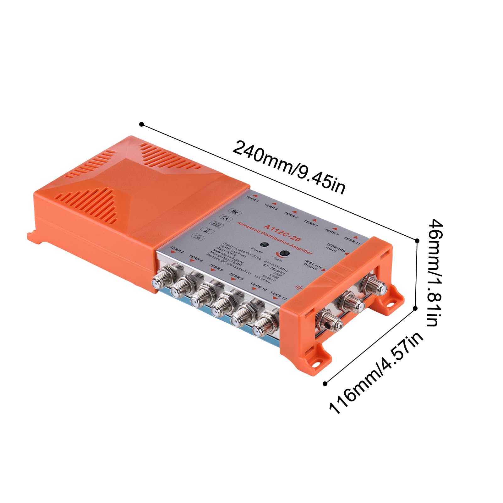 Walmeck Amplificatore di Distribuzione Compatibile IRS, Amplificatore a 12 Guadagna 20 Db per Segnali TV e Radio Deboli, a Basso Rumore, Filtro 4G, Montato a Parete, Loop-Through IRS (Plug 230V)