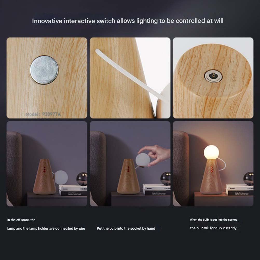 Lámpara de mesita de Noche de Madera con Forma de muñeca, Recargable con imán, Bola Creativa, Pantalla acrílica, luz Nocturna para Dormitorio Infantil, Carga USB