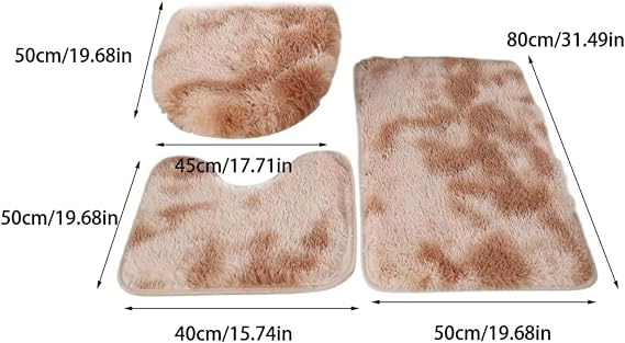 Soft Microfiber Bath Mat Bathroom Rugs Sets 3 Piece, Fluffy Bath Rug + Contour Mat + Toilet Seat Cover, Non-Slip Bathroom Rugs with PVC Point Flannel Backing, Water Absorbent Bathmat (Black&Grey)