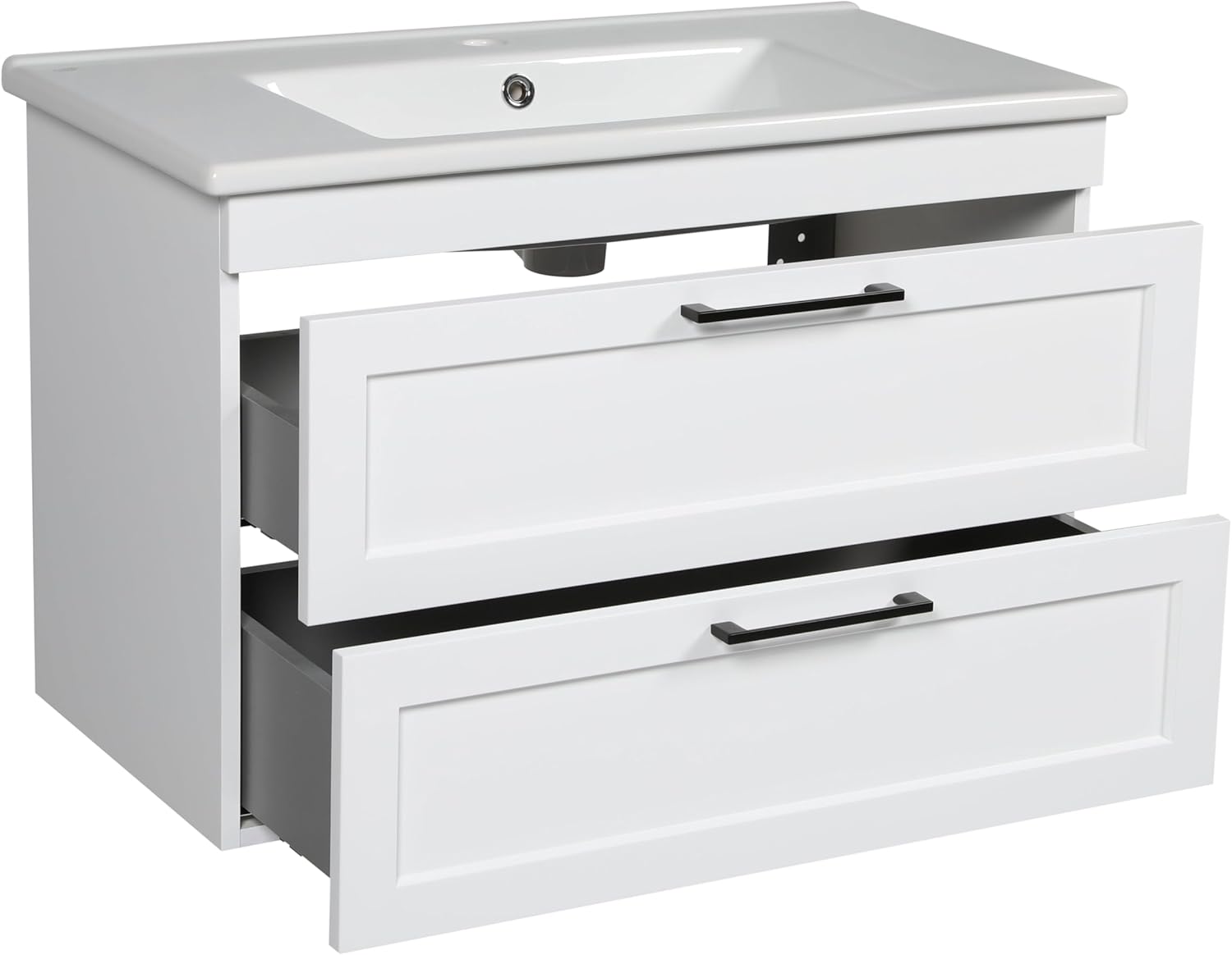 Modern Wall-Mounted Bathroom Vanity with Washbasin | Palm Beach White High Gloss Mirror with Side Vanity Cabinet | Non-Toxic Fire-Resistant MDF-46 (34+12)-Simple Mirror 40"