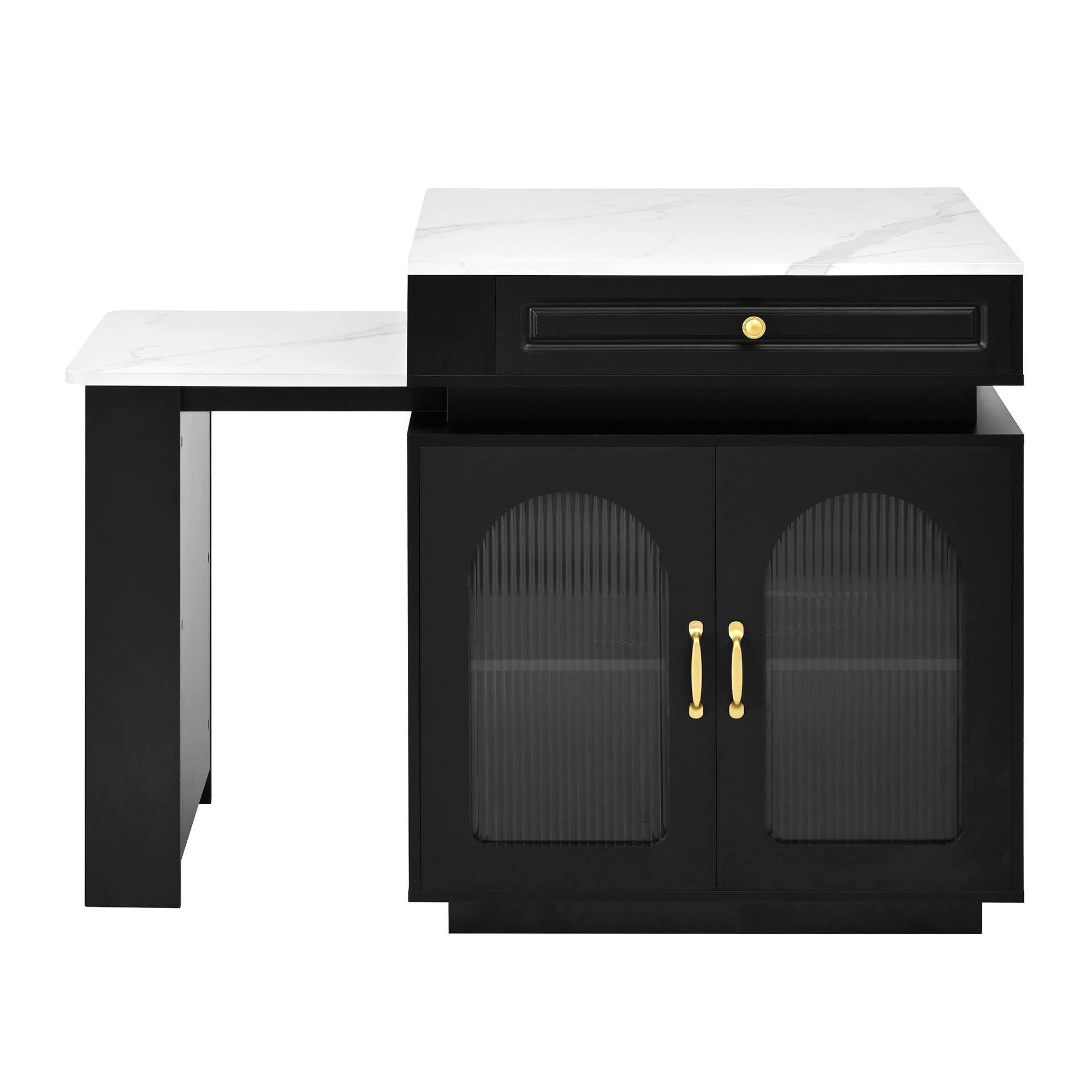 Isola da cucina illuminata a LED su ruote, tavolo da pranzo allungabile con barra multi-uscita, credenza nera per cucina e sala da pranzo, design moderno e versatile