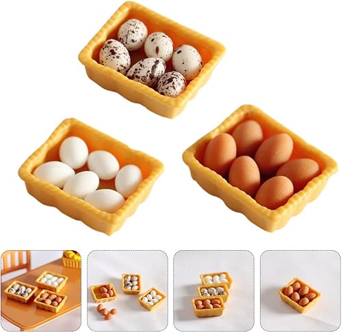 Miniatura 2 de Zerodeko 1 huevos de casa de muñecas a escala 12, 3 juegos de mini huevos en miniatura para casa de muñecas con bandeja, accesorios de cocina,