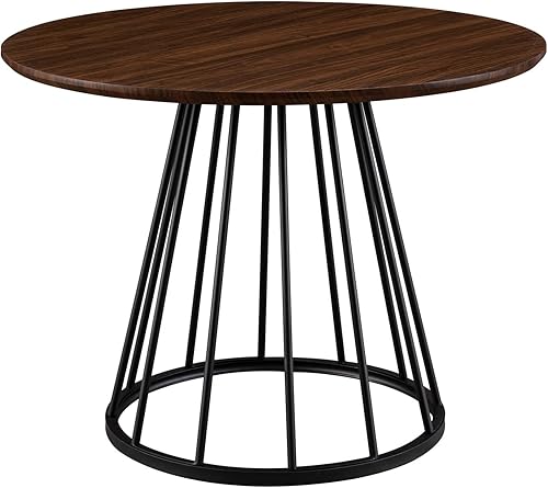 Miniatura 4 de Walker Edison Vivv - Mesa de comedor redonda moderna con base de metal, 40 pulgadas, nogal oscuronegro