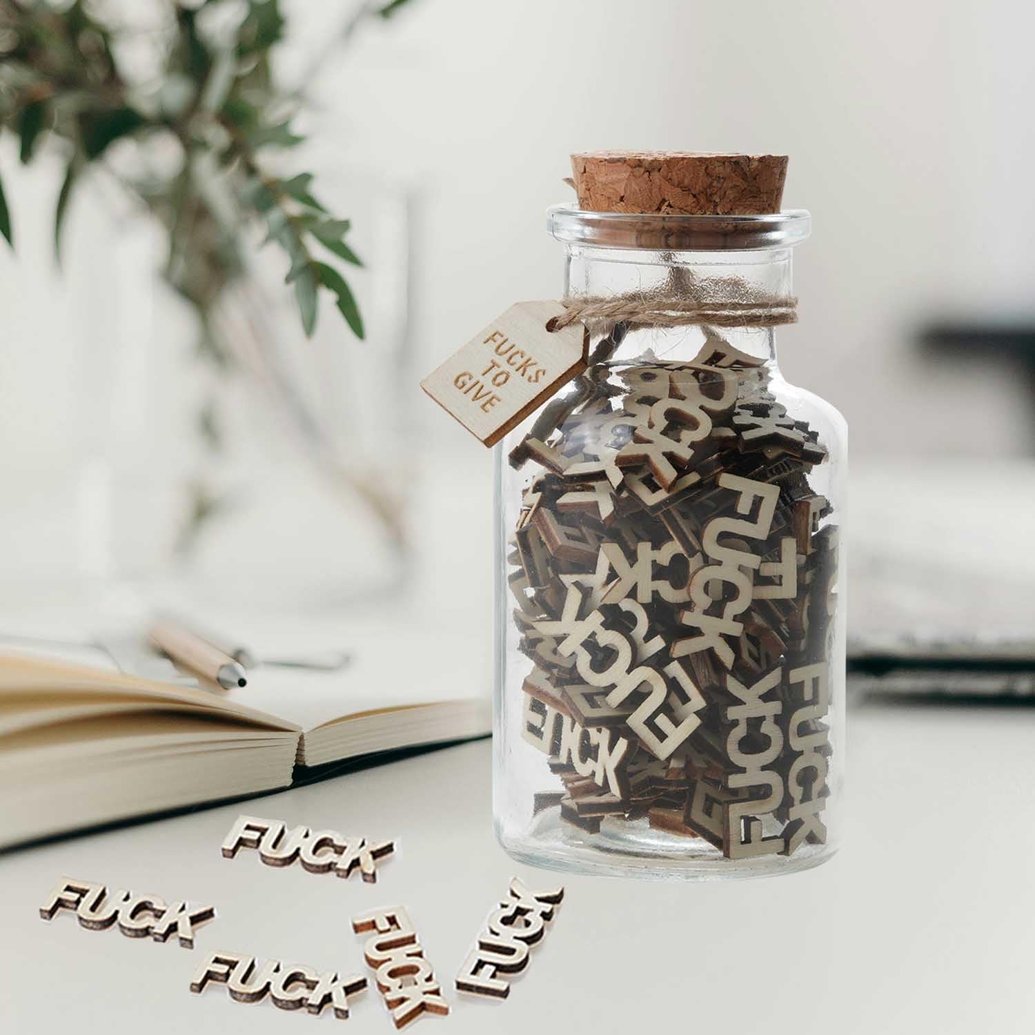 F uck to Give Jar(5oz),Funny Decorative Jars for Gift,Cute F uck Wooden Cutout Letter Piece And Glass Bottle,Gag Gift for Friends Birthday,Valentines Day,Christmas,Bad Mood Vent Gag Bottle Jar