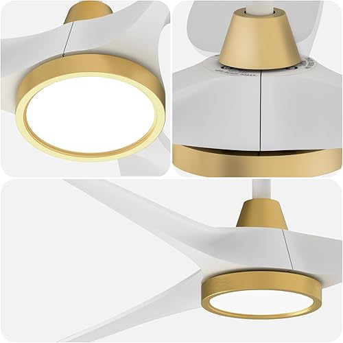 Miniatura 9 de Roomratv Ventiladores de techo con luces, gran flujo de aire de 52 pulgadas, moderno ventilador de techo con motor CC bastante reversible, luz LED