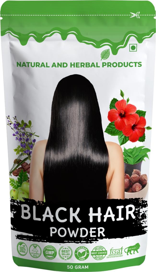 Black Hair Colour Powder For Women Men, Black Hair Color Powder, Best Natural Mehendi Powder For Black Hair Color, Henna Powder For Hair Black Color, Pure Organic - 1 Count