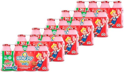 Ricky Joy Bebida de yogur, 3.37 onzas líquidas cada una, 24 botellas, sabor a explosión de fresa (paquete de 24)