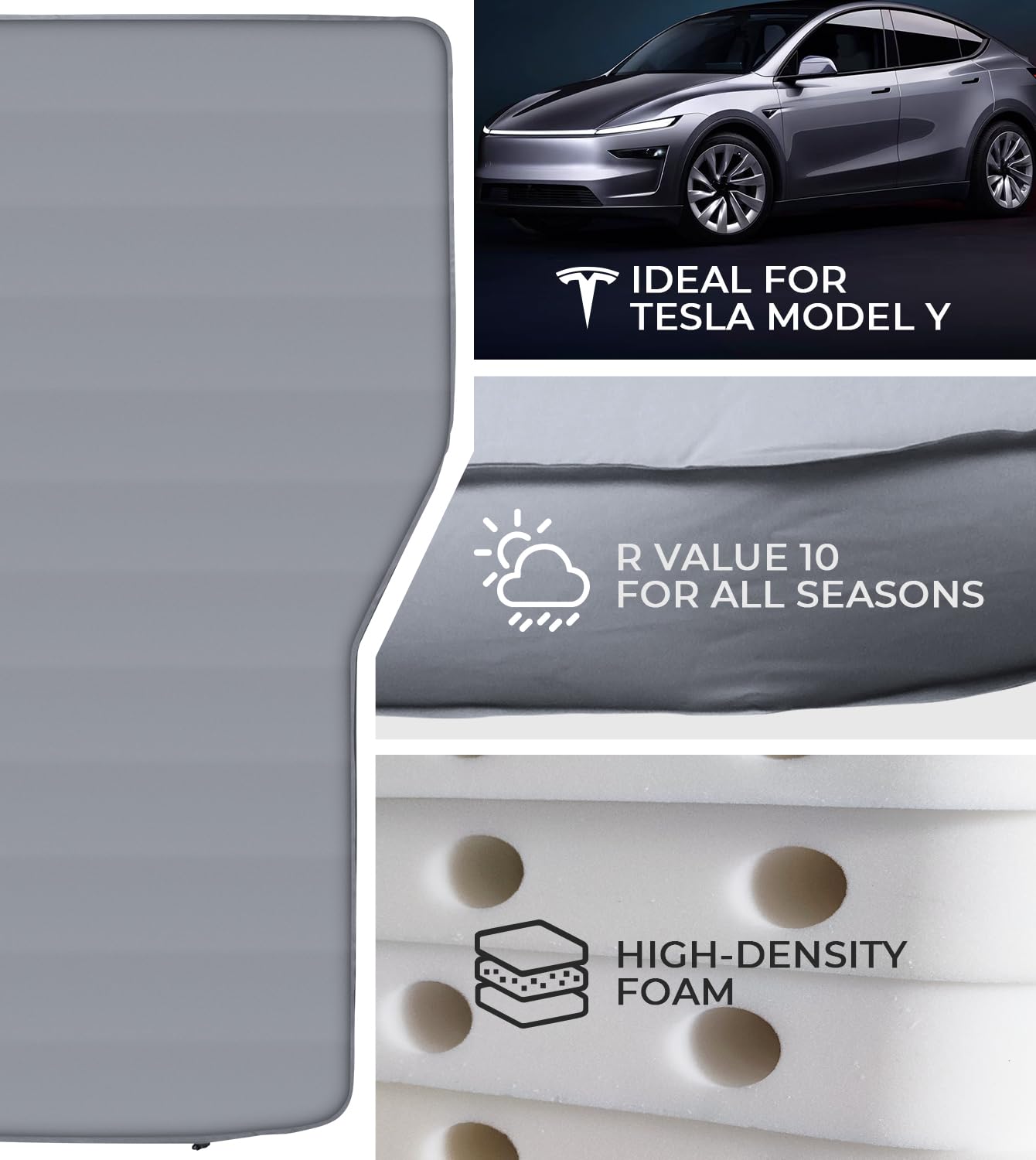 Tadpole Jump Air Mattress with Foam for Tesla Model Y, Self-Inflating Sleeping Pad for Camping SUV, Car Inflatable Bed with Rechargeable Pump (Gray)