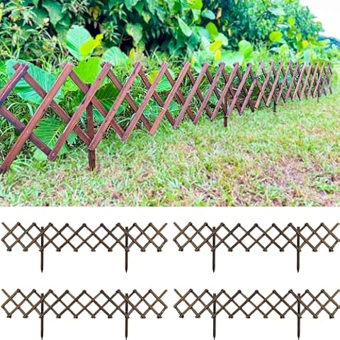 ShopLaLa Garden Fence - 4 Pack, Total 12ft (L) Wooden Lattice Flower Edging for Yard Lawn Landscape Patio Outdoor Decor, Expandable Plant Garden Trellis Animal Barrier Fence No Dig Panel for Small Dog Cover