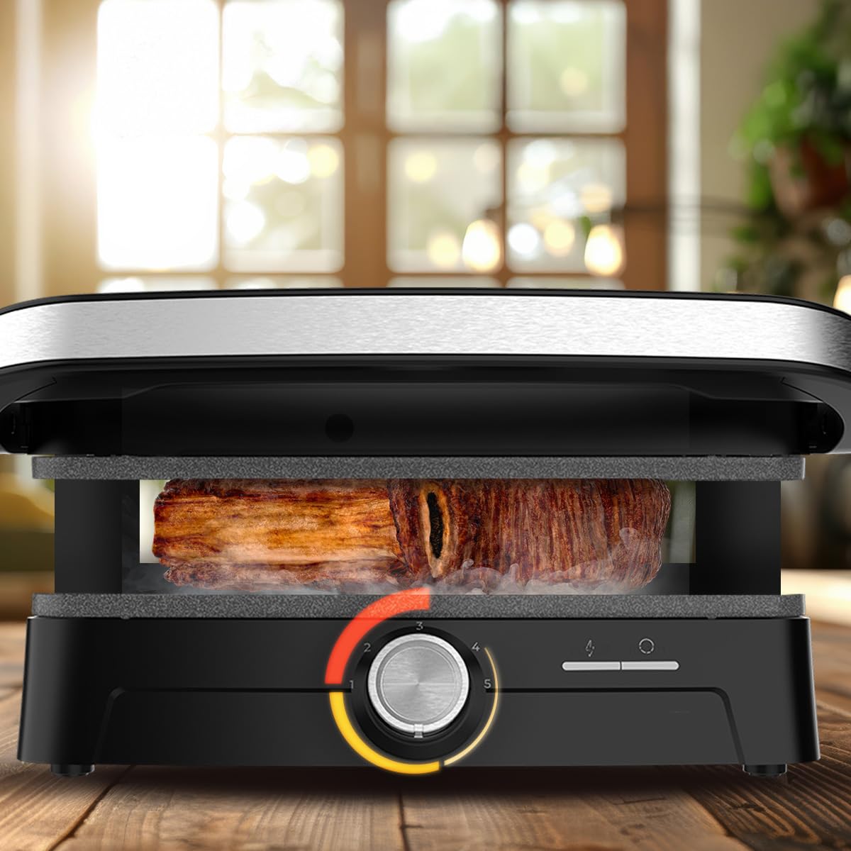 Cecotec Gril Électrique avec Grill Rock'nGrill 2000 Full Open. 2000W, Ouverture 180º, RockStone Antiadhérent, Plaque Flottante, Bac Récupérateur de Graisse, Rangement Vertical, 279x229 mm