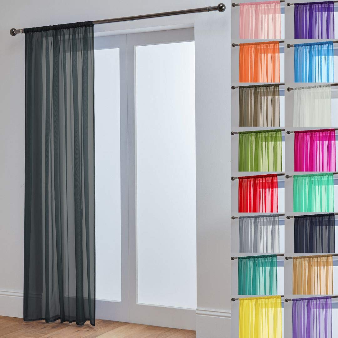 John Aird Lucy Voile Curtains - Rod Pocket Slot Top - Net Curtains - 1 Panel (Black, 58" Wide x 108" Drop) — image 1