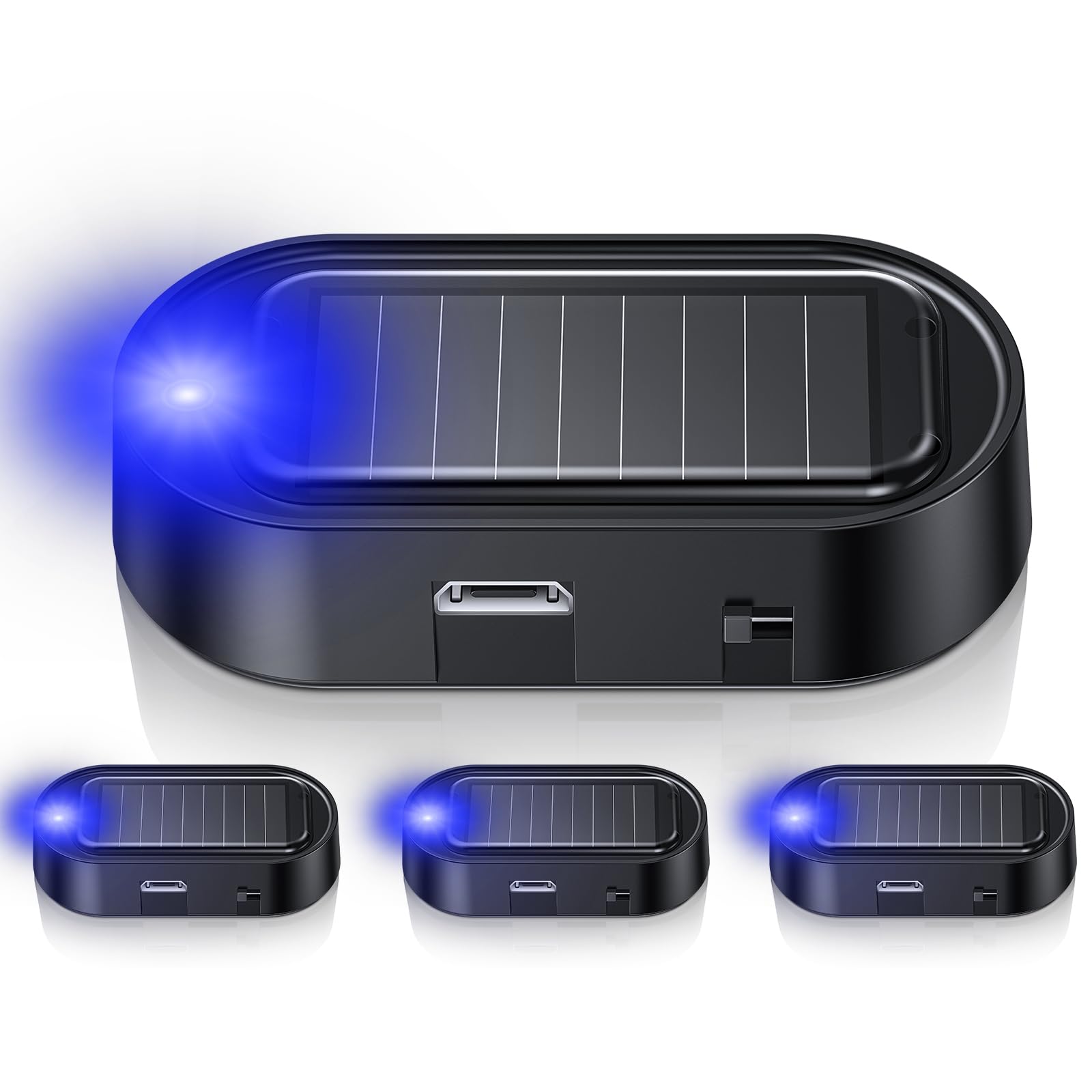 Solar Power Simulated Car Alarm 4 Pack Anti-Theft LED Flashing Dummy Light with Light Sensor, Car Alarm Light for SUV RV Truck (Blue Light)