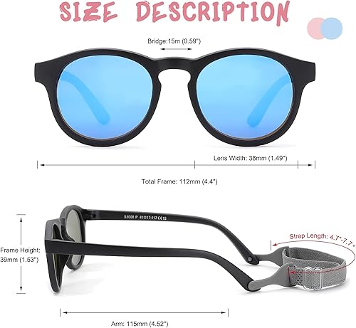 Miniatura 6 de COASION Los primeros lentes de sol para bebés con correa, redondos, flexibles, 400 UV, polarizados, para niños de 0 a 2 años