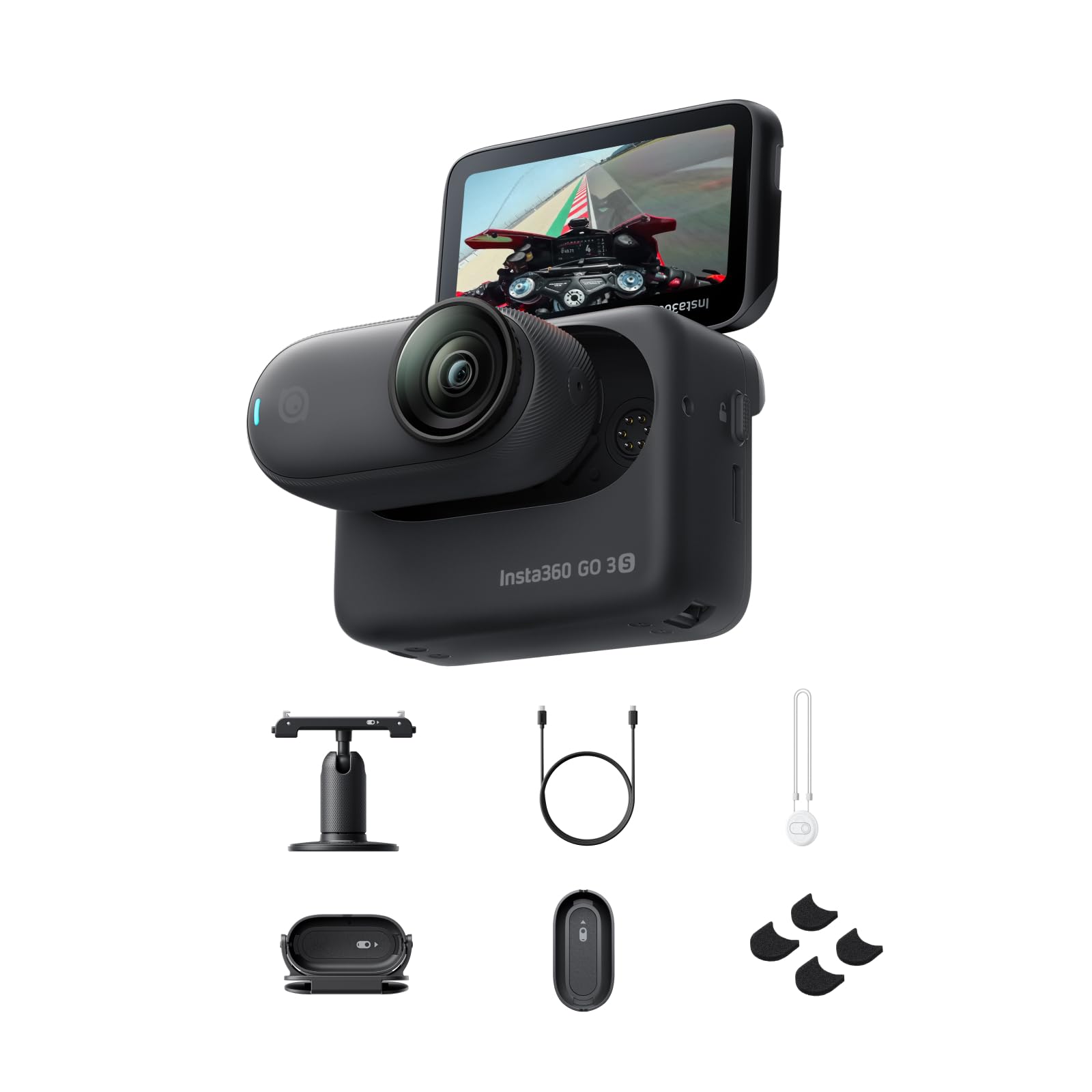Insta360 GO 3S Paquete POV en Casco para Moto (Edición Especial) - Cámara Vlogging 4K, Manos Libres, cámara POV, 140 Min de batería, Impermeable 10 M, cámara de acción para Deportes, Moto
