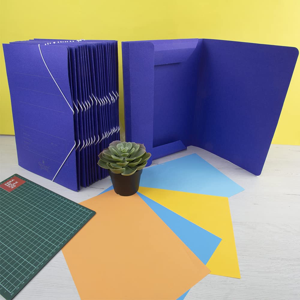 Carpetas de cartón A4 azul con solapas y goma elástica Pack de 20