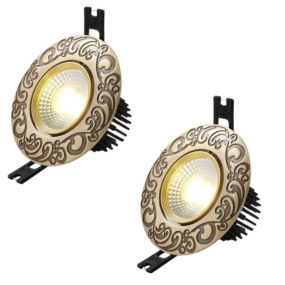 Paquete de 2 focos LED empotrables para Techo, downlights empotrables de 7 W, focos antideslumbrantes, Bisel de latón, Regulables, Kit de Montaje del Bisel.,