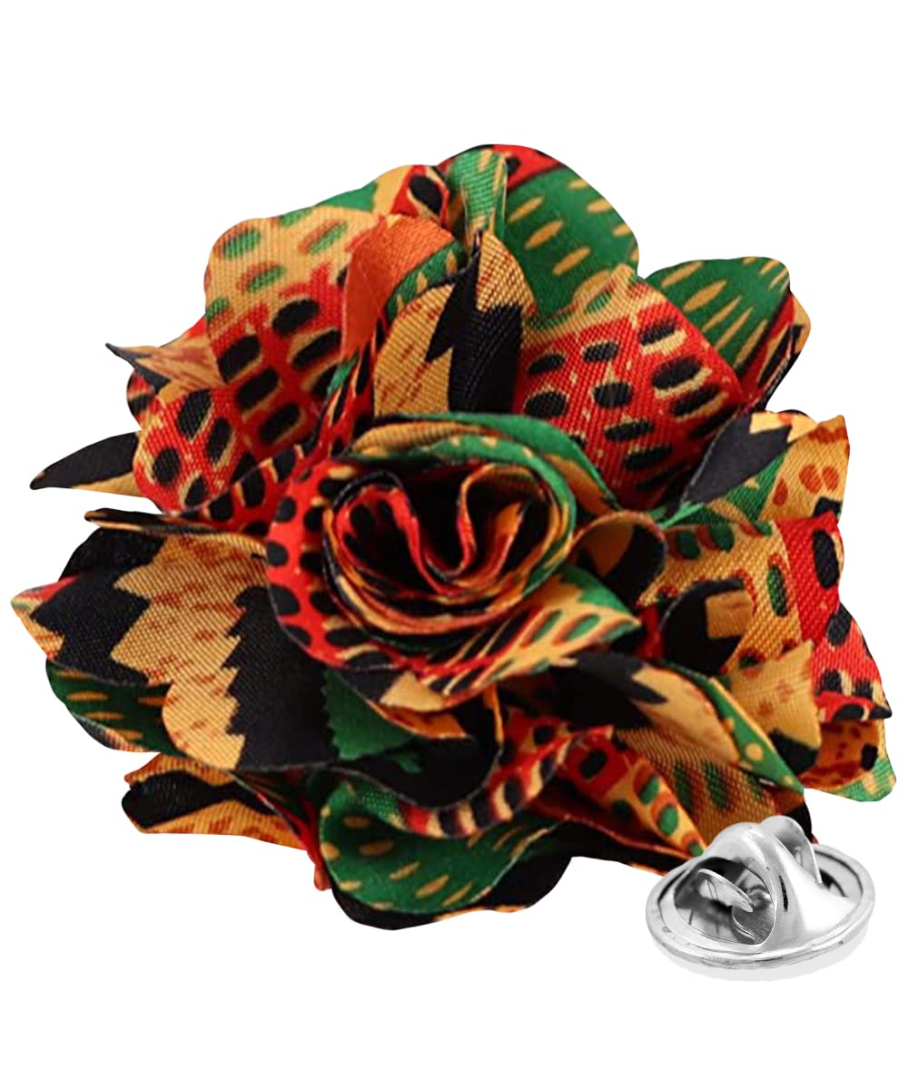 Men's Formal Kente & Animal Print Flower Lapel Pin - Boutonniere for Men, Brooch Pin
