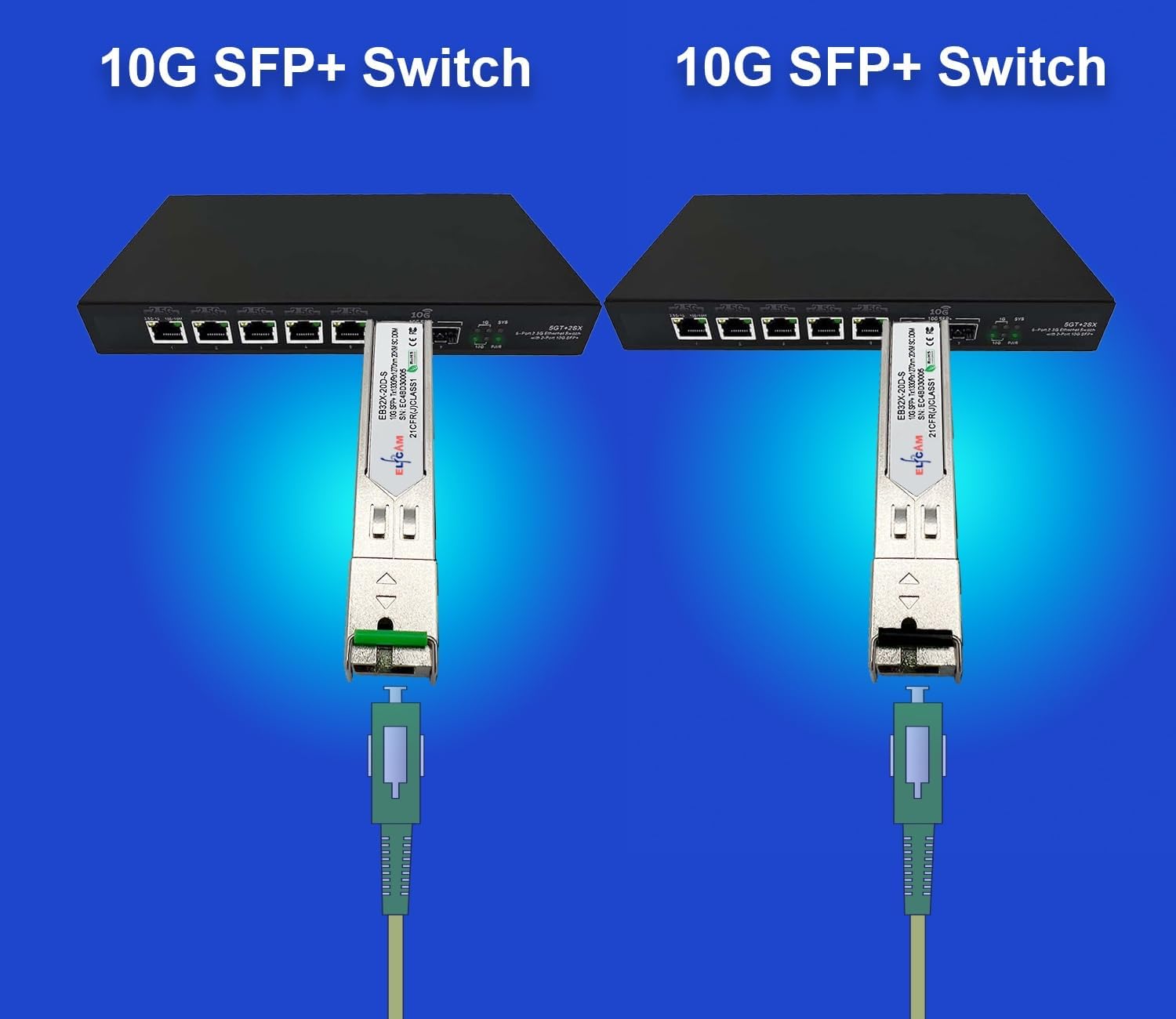 Elfcam® - 1 Paire 10Gbps SFP+ BiDi Module de Transceiver à Fibre Optique 1270nm/1330nm, avec la Fibre Port SC Simplex Monomode, Compatible avec Intel,DDM 20km