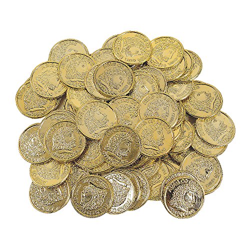 Plastic Gold Treasure Coins (Bulk 144 Coins) Pirate Halloween Costumes, Leprechaun and Novelty Toys