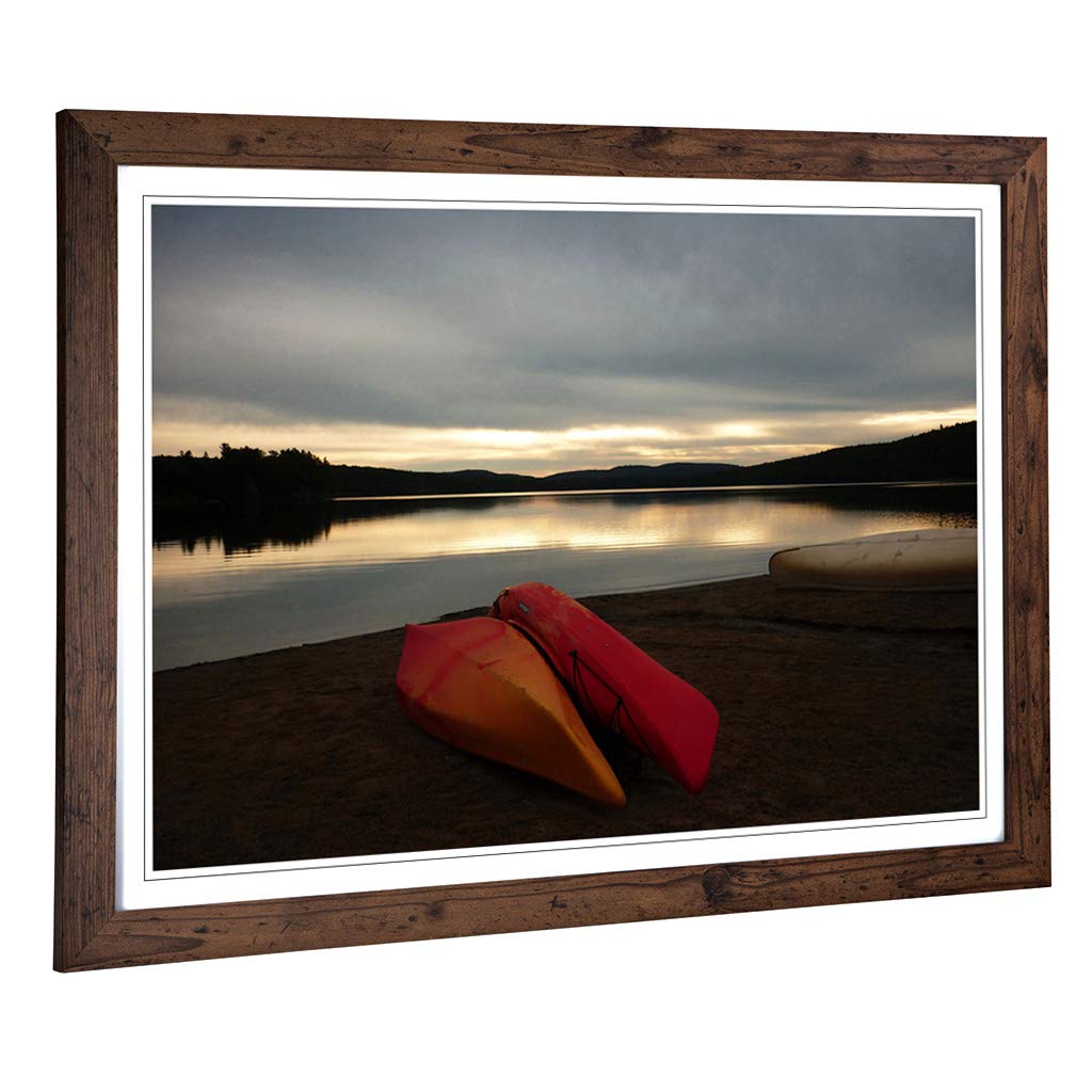 Big Box Art Framed Print of Canoeing Lake Landscape Design | Wall Art Picture | Home Decor for Kitchen, Living, Dining Room, Bedroom, Hallway, Office, Walnut, A2 / 24.5x18 Inch / 62x45cm