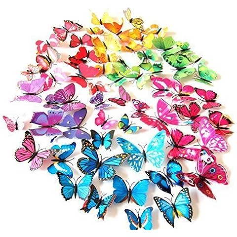 LiveGallery 72 PCS 6 Colors Removable 3D DIY Beautiful Butterfly Wall Decals Colorful Butterflies Art Decor Wall Stickers Murals for Kids Baby Boy Girls Bedroom Classroom Offices TV Background Cover
